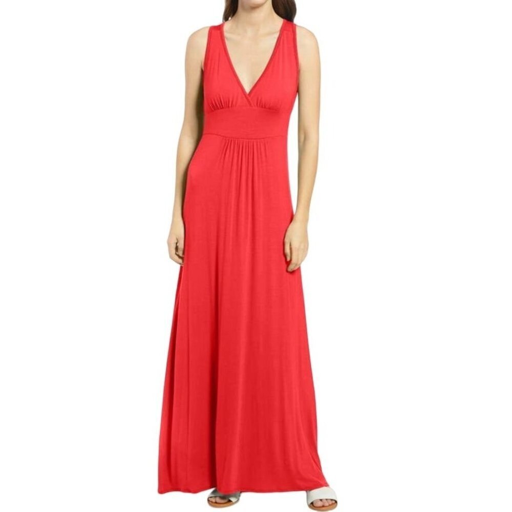 NWT Loveappella V-NECK JERSEY MAXI DRESS IN RED LIPSTICK Size PM‎